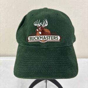 Vintage Buckmasters Hunting Deer Forest Green Graphic Box Logo 6 Panel Strapback